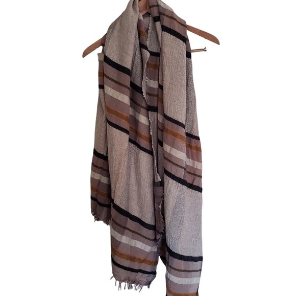 Echo Oversized Wrap Blanket Scarf Lightweight Rayon Wool Neutral Browns Fringe - Picture 1 of 12